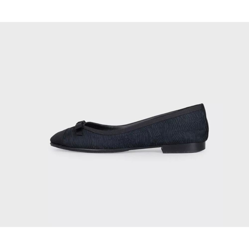 Chanel Black Textile Ballerina Flats with Bows, Size 38.5